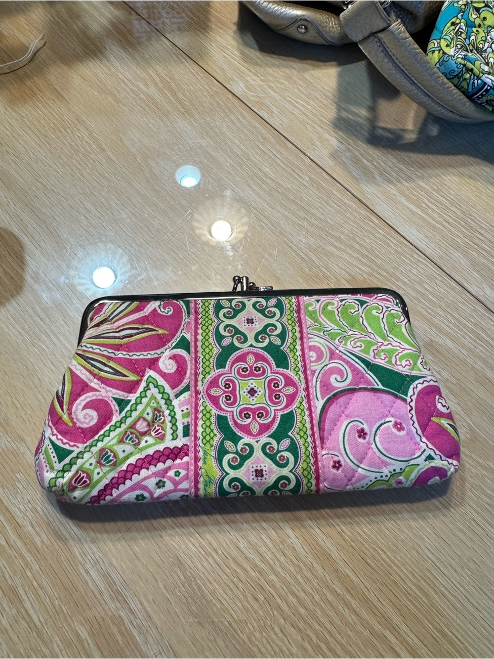 Vera Bradley Pink and Green Paisley Cotton Clasp Wallet